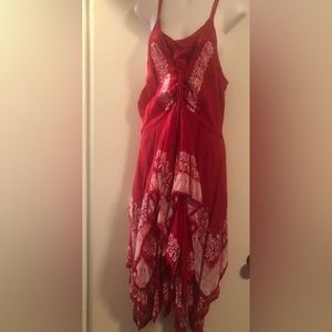 Advance Apparels Red and White Handkerchief Hem Dress